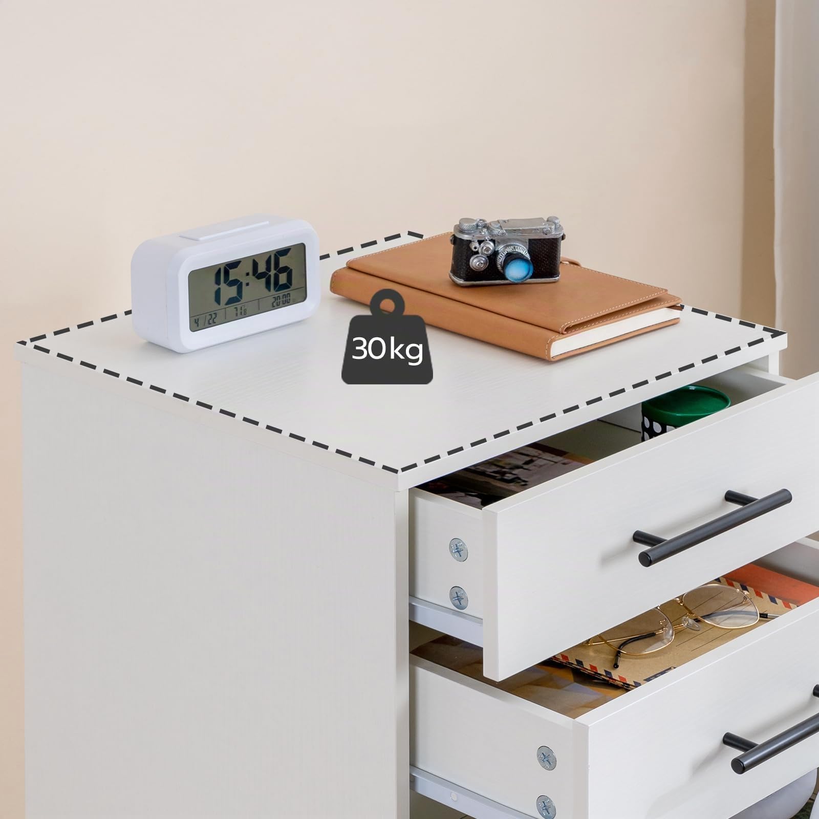 HOOBRO Cajonera con 7 Cajones, Archivador, Archivador de Madera, Armario de Oficina con Cajones, Armario de Almacenamiento, para Oficina en Casa, Montaje Sencillo, Blanco EWT07WJ01