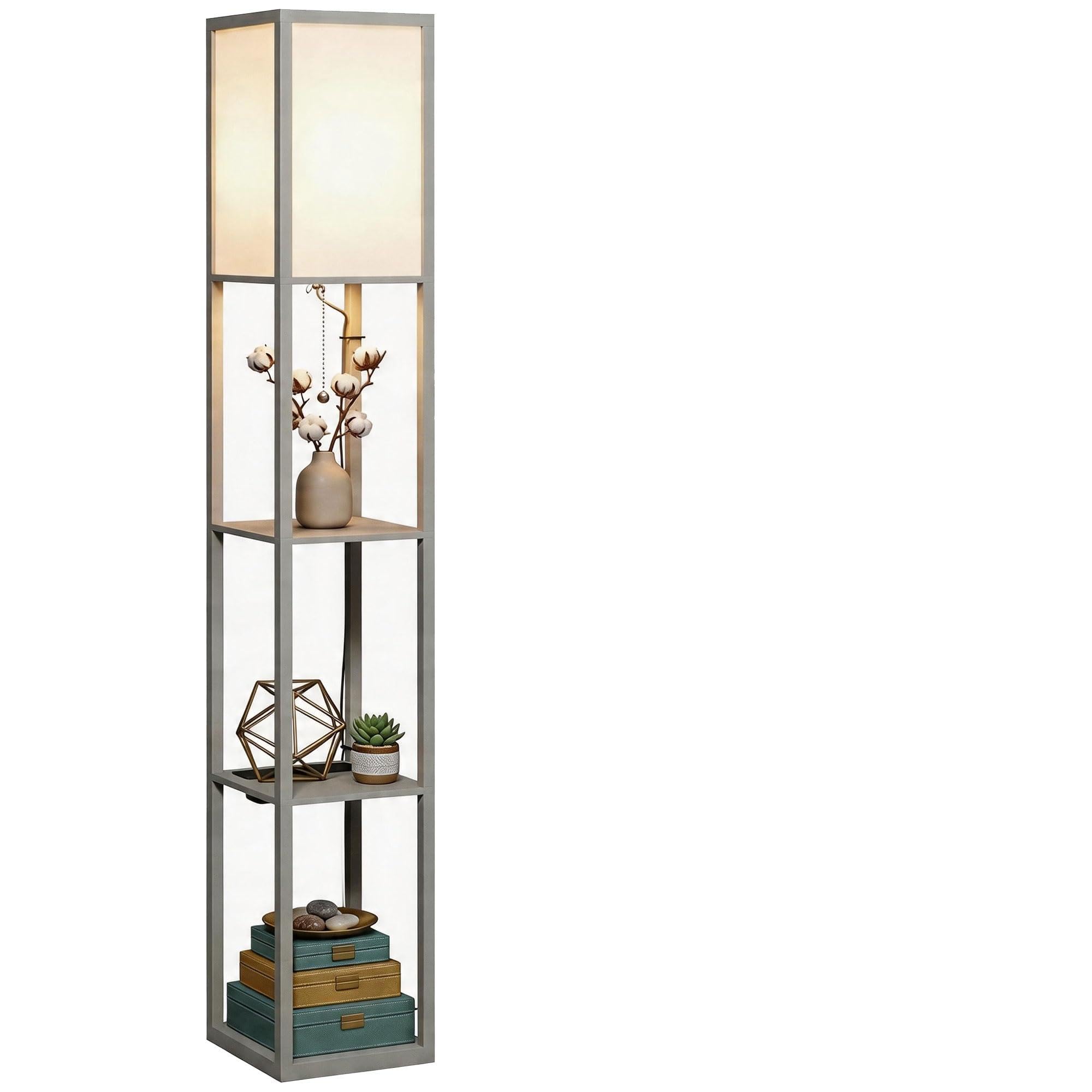 HOMCOM Floor Lamp with 3-Tier Storage Shelf - Grey