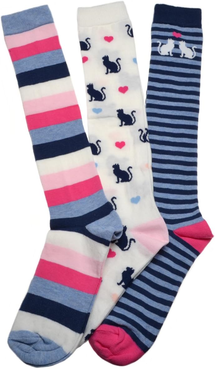 3 Pairs of Cats designs Ladies socks - Knee High Boot socks