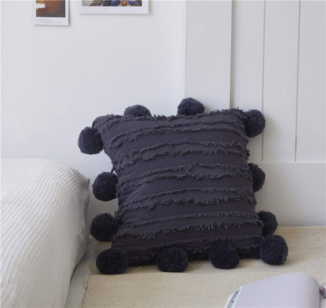 MiDuoHU Linen Throw Pillow Cushion Covers 45x45cm Nordic Plush Jacquard Pompoms Decoration Craft Decorative pillow Case, Hotel and Homestay Sofa Cushion Cover(Ash)