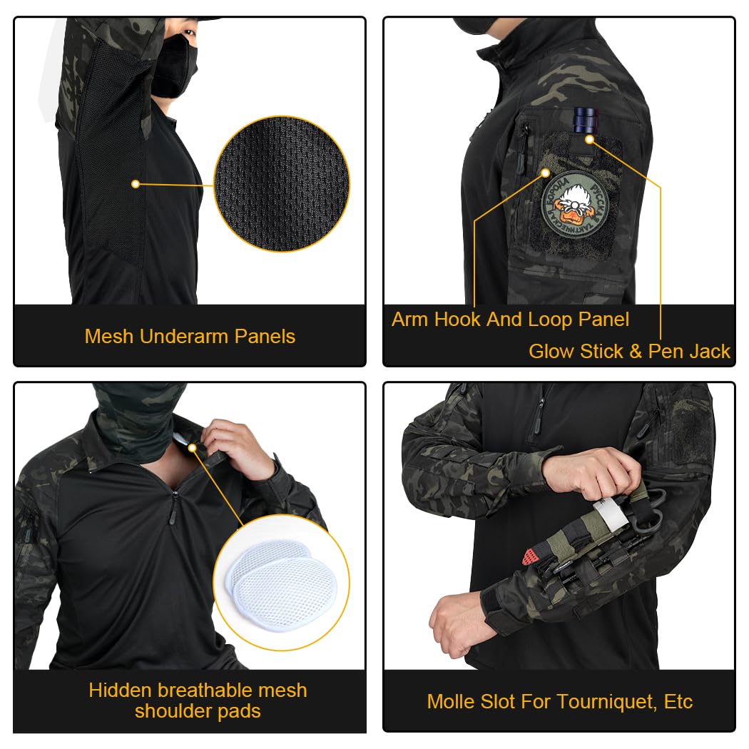 IDOGEAR Koszule bojowe koszula taktyczna z długim rękawem z Ochraniacze na łokcie Wojskowe Koszule Z Kieszeniami odzież Airsoft Topy