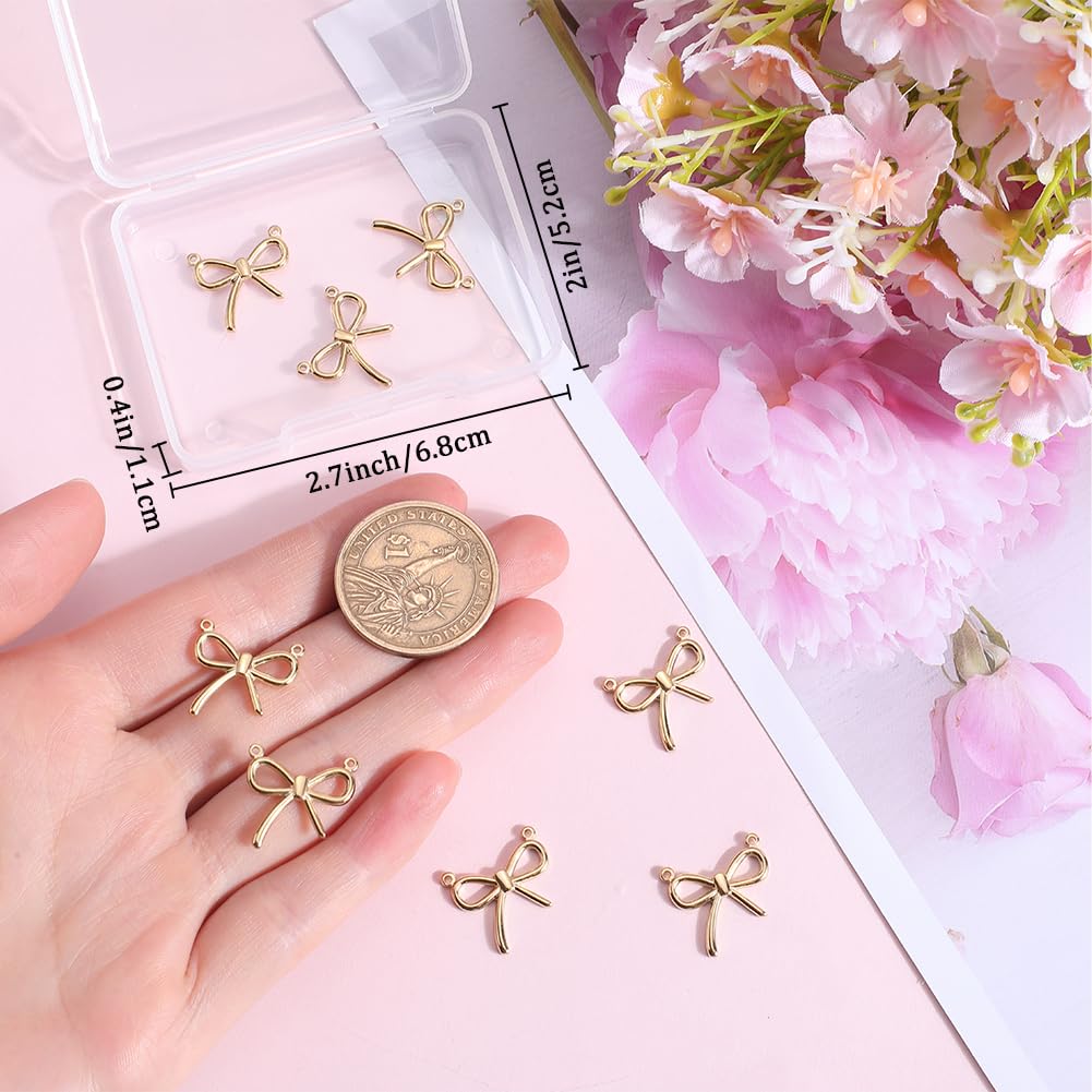 Beebeecraft 1 Box 6Pcs Bowknot Charms 14K Gold Plated 304 Stainless Steel Hollow Bowknot Links with 2 Holes for Necklace Jewelry Making (Hole: 1mm) - Image 3