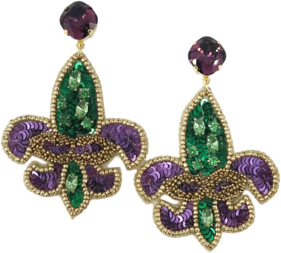 Crystal & Rhinestone Fleur De Lis Earrings - E19-4625