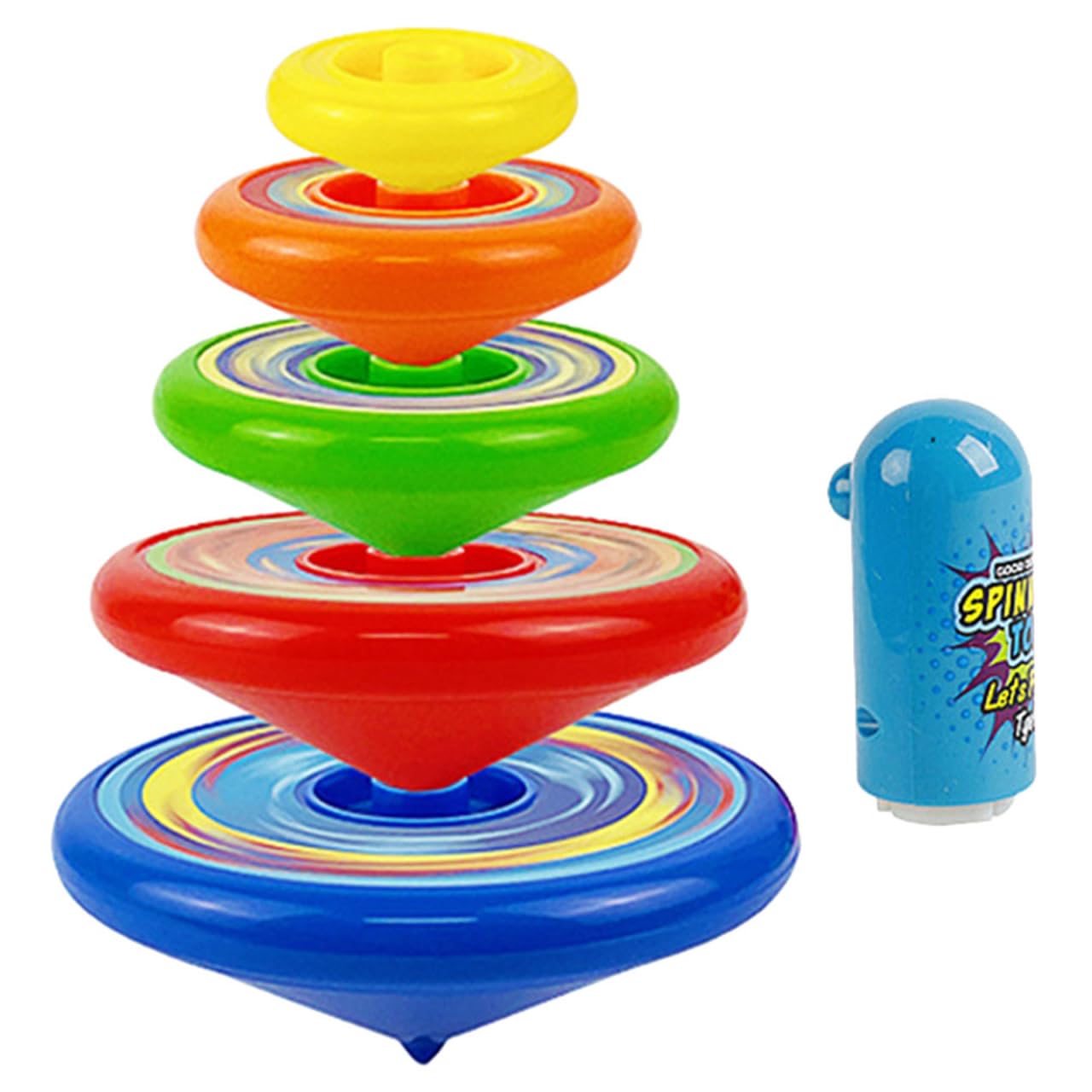 Gatuida 5 Pack Stackable Spinning Disc Play Set with Launcher Vibrant Plastic Gyro Desktop Fun Early Educational Sensory Fidget Development for Toddler Kid Preschool Party Favor Activity 8x8x3 cm