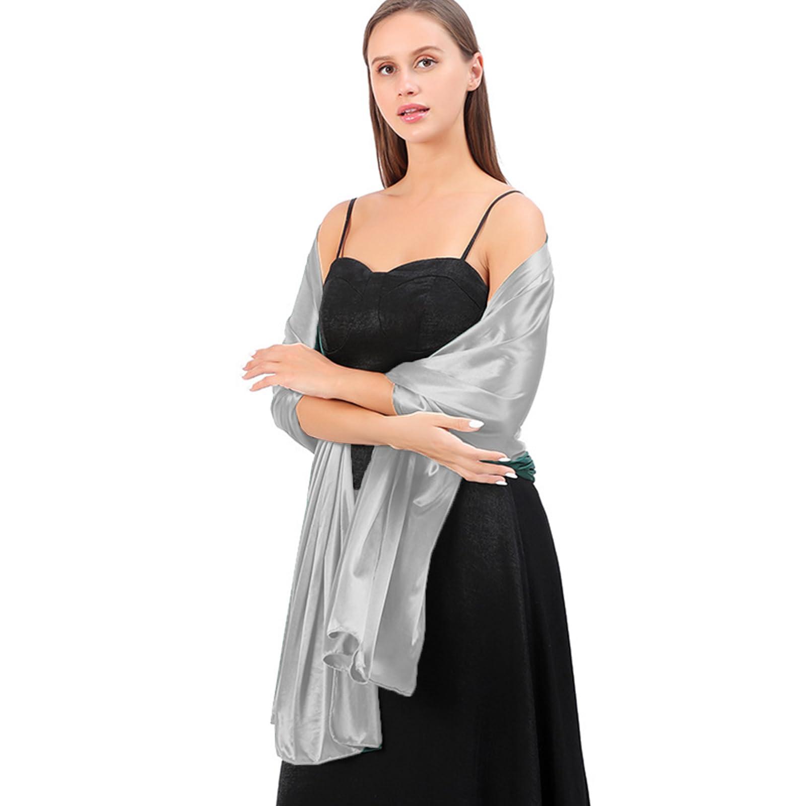 LumiSyne Donna Scialle Stola In Raso Setoso Per Abito Da Sera Tinta Unita Sciarpe Lunga Leggero Elegante Wrap Stola Per Sposa Matrimonio Cerimonia Festa, 200×70cm