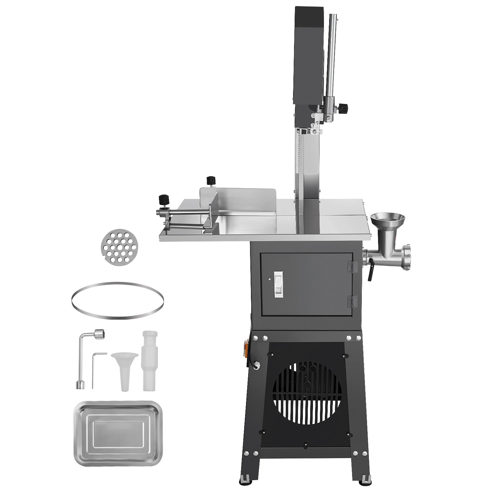VEVOR Scie à os de boucher électrique commerciale, scie à ruban pour os 550 W, scie électrique pour viande et os congelés, table 485 x 380 mm, épaisseur de coupe de 210 mm pour supermarché, restaurant