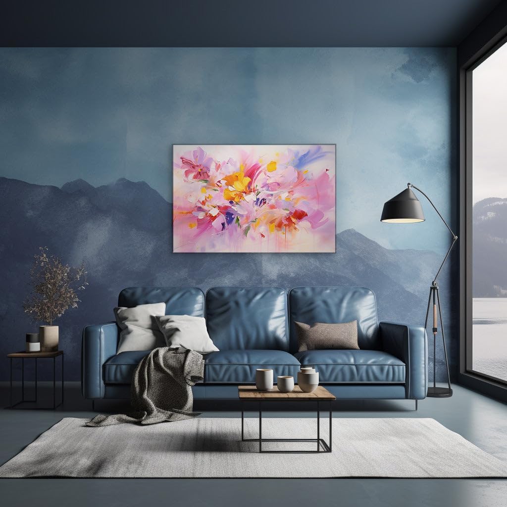 Canvas for Living room. Burst of Bloom Abstract Brilliance � A Vivid Dance of Colors in Floral Art, 27 x 18 inch Canvas Wall Art - Contemporary Masterpieces - Modern Home Decor - 91x61 cm (36x24 inch)