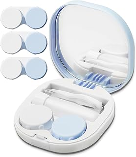 Contact Lens Case, Portable Contact Case with Contact Lens Applicator Tool and 3pcs Extra Solution Soaking Cases for Daily Vision Care and Outdoor Use, Travel Size (Blue)