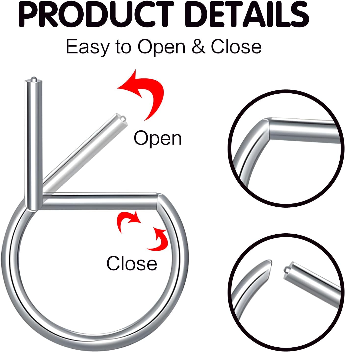 2PCS Titanium Steel D Shaped Nipple Rings 14G for Nipple Piercing Jewelry, Higned Segment Clicker Ring 12 mm Hoops Nipple Bars for Women Men - Image 3