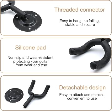 Guitar Wall Mount 2 Pack, Guitar Hanger with Rotatable Soft Holder, Style Wall Holders Hooks Stands for Acoustic Electric, Bass, Classical, Ukulele