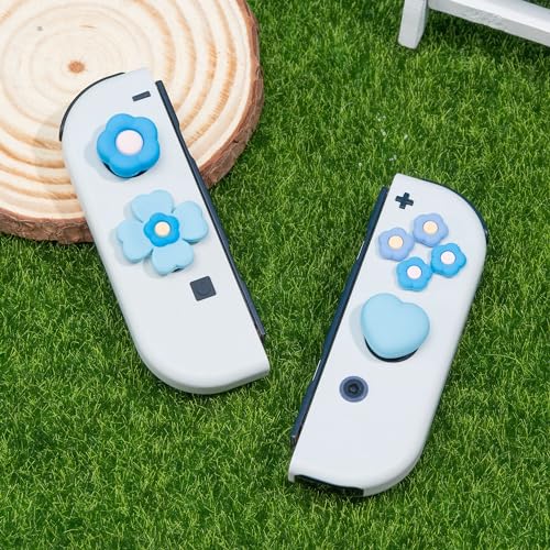 Image of GeekShare Cross D-Pad Button Caps Thumb Grips Set,Silicone ABXY Key Buttons Sticker Compatible with Switch /OLED Joy Con (Blue & Purple)