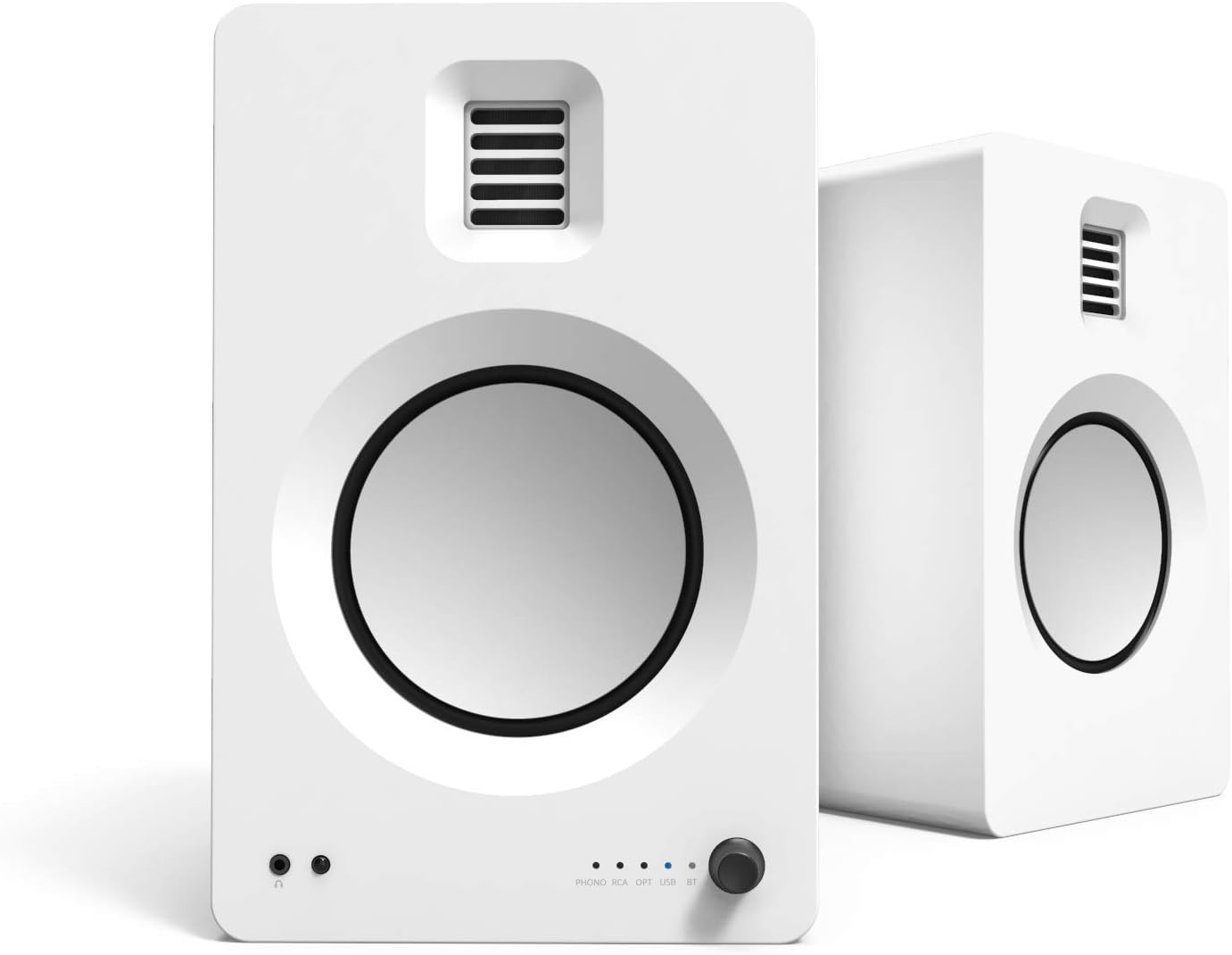 Kanto TUK Powered Speaker with Headphone Out | Built-in USB DAC | Dedicated RCA with Phono Pre-amp | Bluetooth | AMT Tweeter | 5.25" Driver | Pair | Matte White