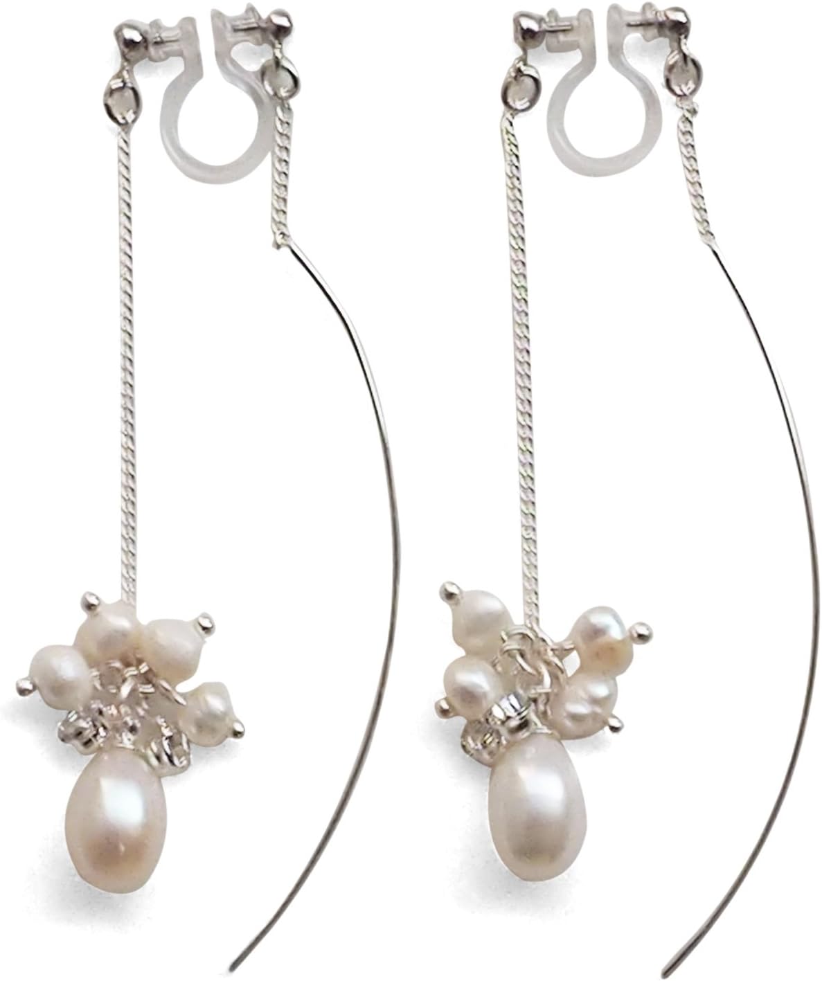Invisible Clip On Earrings Dangle Freshwater Pearl Double Sided Bar Clip-on Bridal Gold Non Pierced Wedding Silver Fashion Earrings for Women