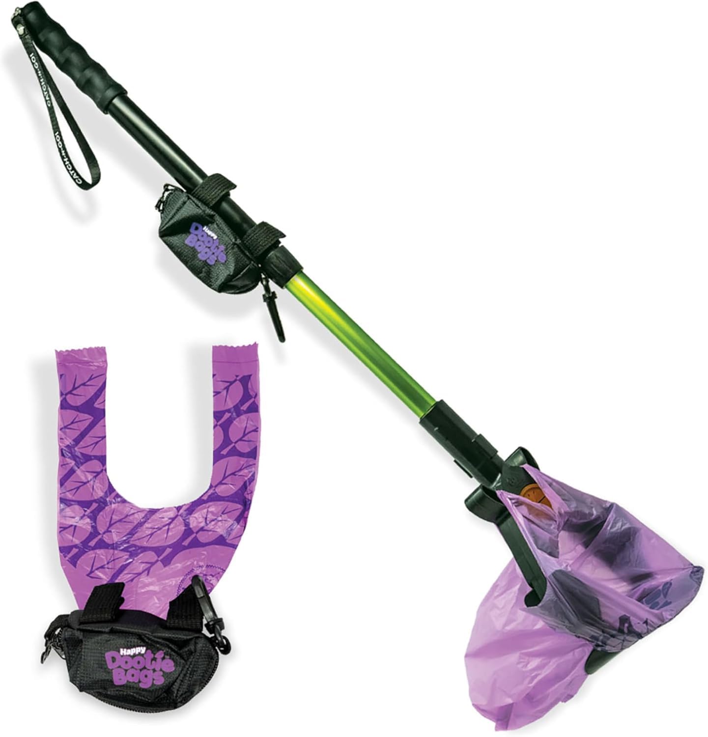 GoGo Stik, Catch-N-Go! Best Poo Catcher Scooper. Catch Poo on Walks. Alum Telescopic Handle, Strap-on Roll Bag Pouch Dispenser & Convenient Wrist Strap. Dootie Bags, Super Quick & Clean. 5-Yr Warranty