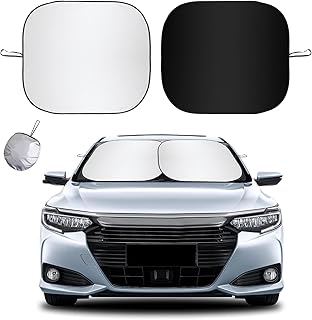 2 PCS Windshield Sun Shade Reflective Fabric, 31''×28" Foldable Auto Front Window Sunshade Protection, 99% UV Rays and Sun Heat Blocker and Keeps Your Vehicle Cool, Universal Car Accessories