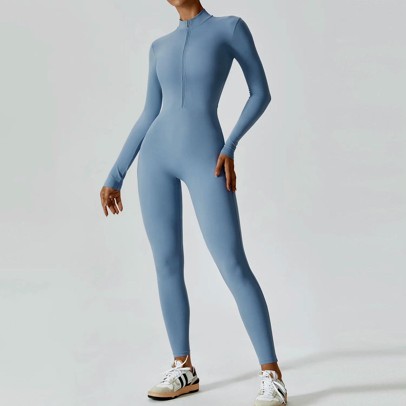 Shapewear damski kombinezon treningowy z długim rękawem kombinezon z zamkiem błyskawicznym Up Bottom spodnie Bodycon Sexy One Piece-rozszerzony czarny M