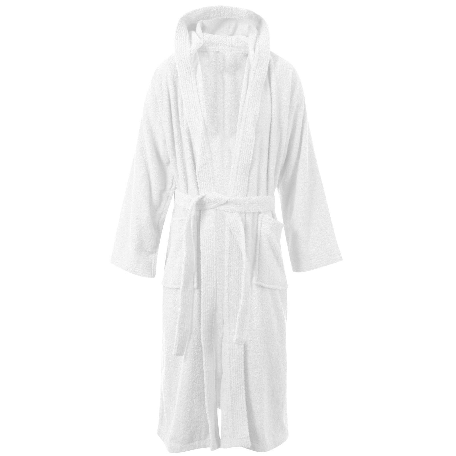 Myshoestore Men's White / Hooded Egyptian Cotton Terry Towelling Bathrobe With Shawl Collar, Unisex, White, One Size