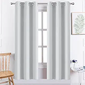 Yakamok 72 Inch Length 100% Blackout Curtains for Bedroom, Light Blocking Drapes Room Darkening Thermal Insulated Solid Grommet Panels for Living Room(38Wx72L, Greyish White, 2 Panels)