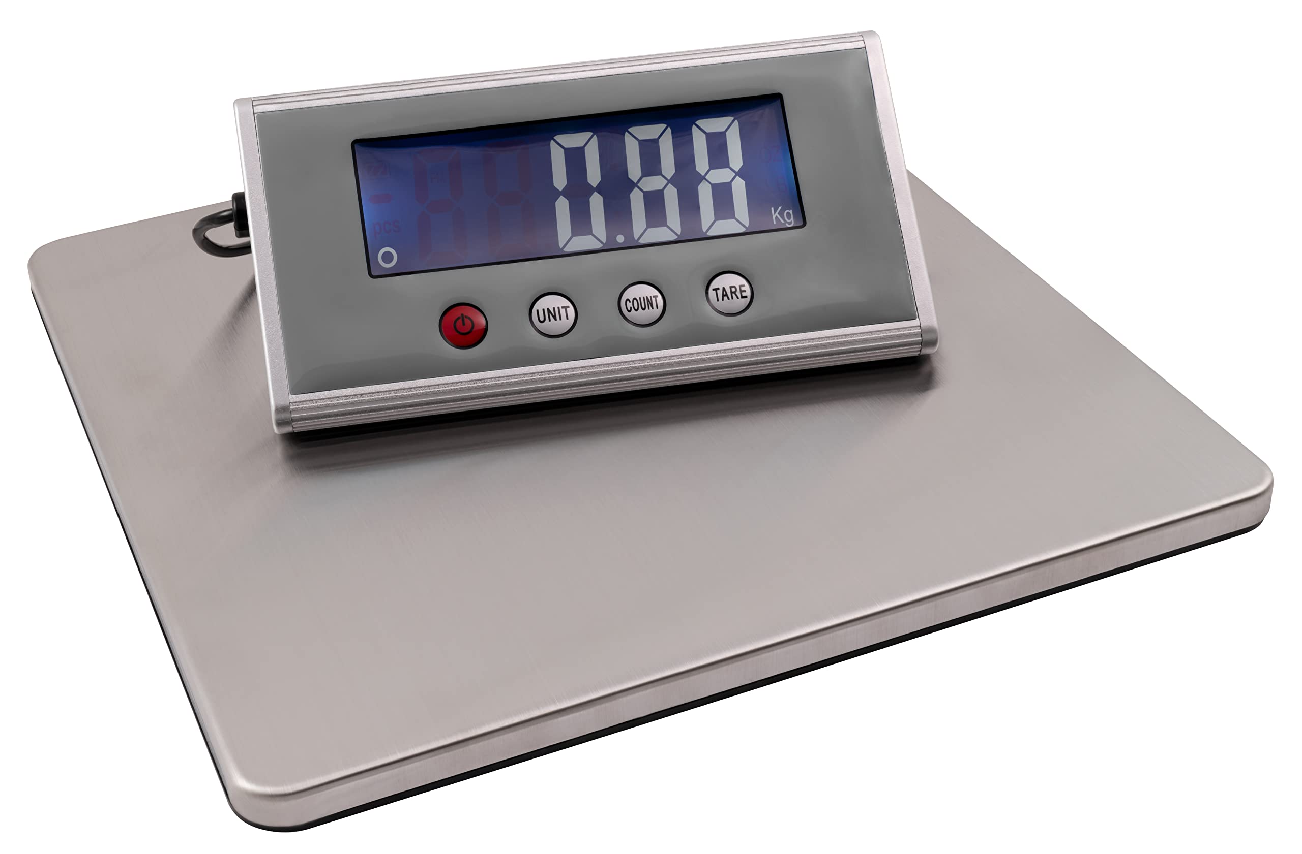 MC POWER digitale Paketwaage Warenpost Versandwaage | PW-200 | Plattformwaage Messbereich 200g-200kg, Wiegefläche aus Edelstahl (27x27cm) separates Display, für Netz- und Batteriebetrieb