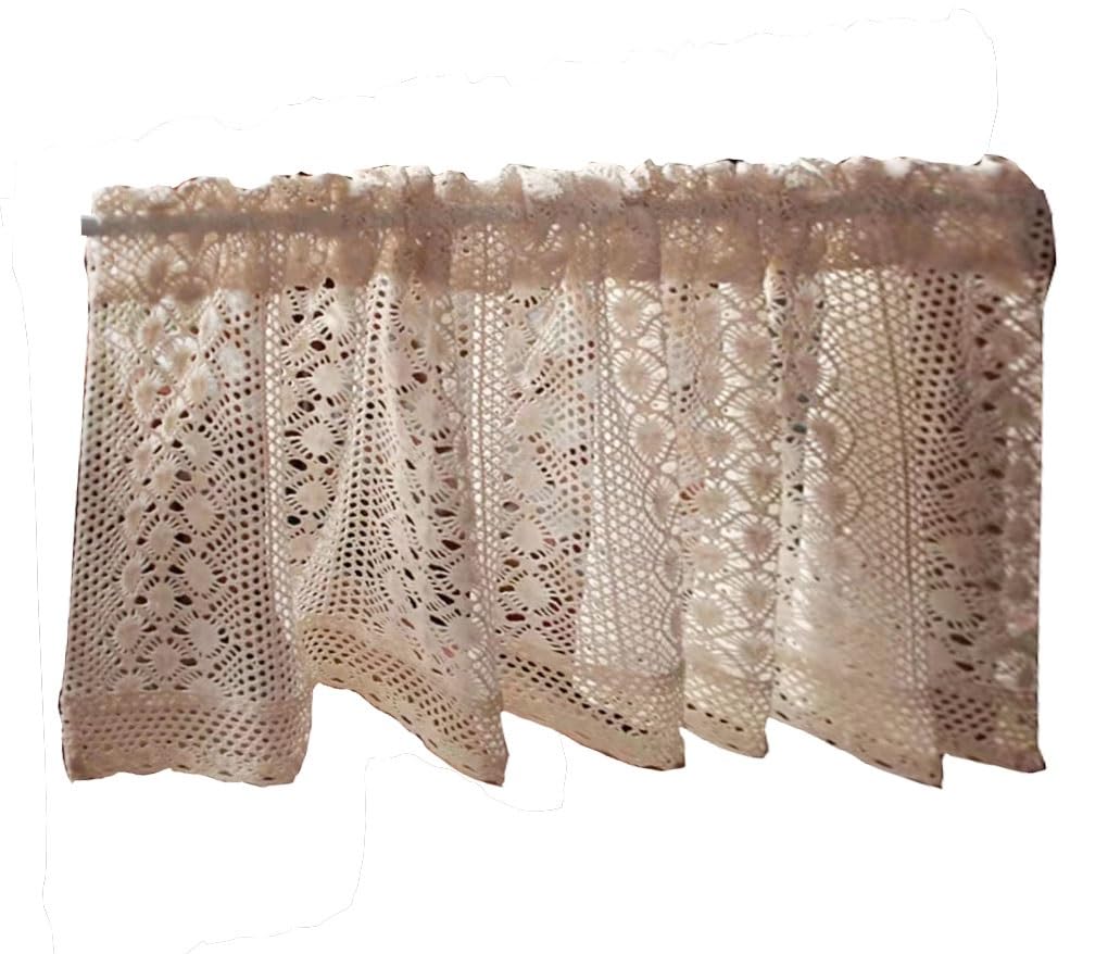 bnjlSDATwr small curtains， Sheer Valance Curtain,Kitchen Window Embroidered Hollow Lace Drapes with Embroidery(W x H 200x60cm)