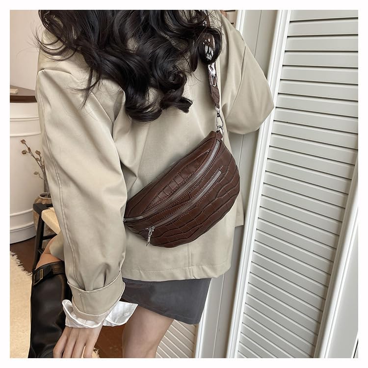 Image of Leather Chest Bag for Women, Crossbody Belt Bag Fanny Pack Purse Fashionable Waist Bags Handbag for Everyday Use Trip Walking Hiking