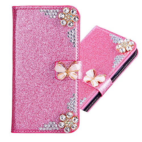 Brilliant Flip Kickstand Compatible with Samsung J6 2018,Love Hearts Bling Glitter Diamond Leather Stand Function Magnetic Book Purse Wallet with Card Slot Holder Protective Cover