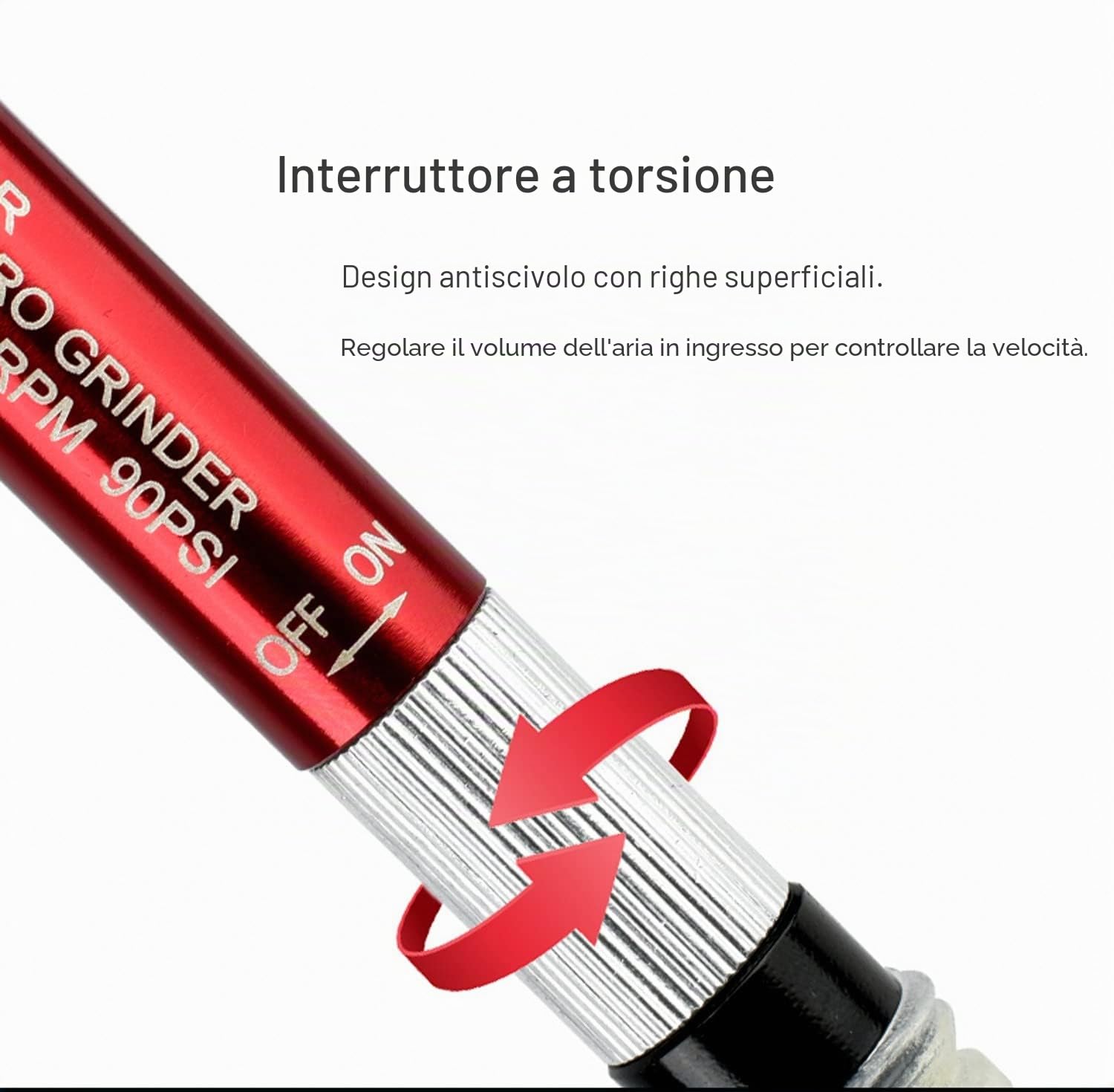 Micro Smerigliatrice Pneumatica 1/8 pollici Smerigliatrice Penna a spinta, 56.000 rpm, rosso