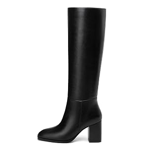 NUMALEO Womens Knee High Boots Block Chunky Heel Square Toe Tall Boots 3 Inch Fall Winter Long Boots