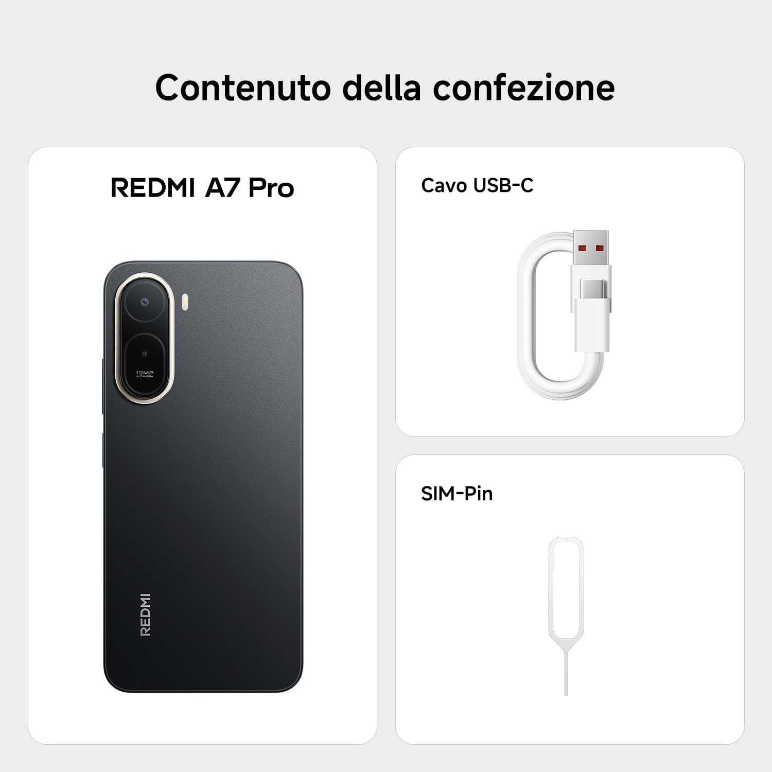 Xiaomi REDMI A7 Pro Smartphone 4+128GB, Display immersivo 6,9", Batteria 6000 mAh(tip), Processore Octa-core, Doppia fotocamera AI da 13MP, Nero, Garanzia 2 anni + 1 anno extra, Caricatore non incluso
