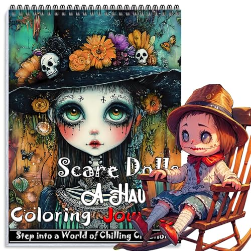 Horror Coloring Book for Adults Relaxation, 24 Pages Adult Coloring Books for Women Stress Relief, Spiral Bound Coloring Books, Relaxing Gift for Women, Single-Sided Coloring Book of Scare Dolls