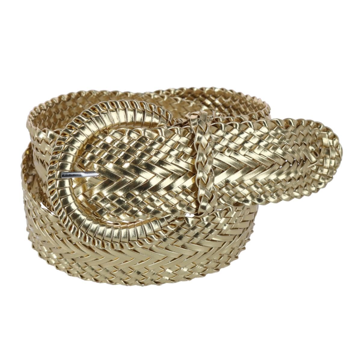 CTM Women's Braided Wide Belt with Matching Buckle Adjustable Woven, Medium, Gold