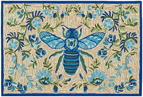 Liora Manne FrontPorch Indoor/Outdoor Hand Tufted Durable Area Rug - Traditional Garden Nature Multicolor (Flora Bee Blue/Natural) (2' x 3')