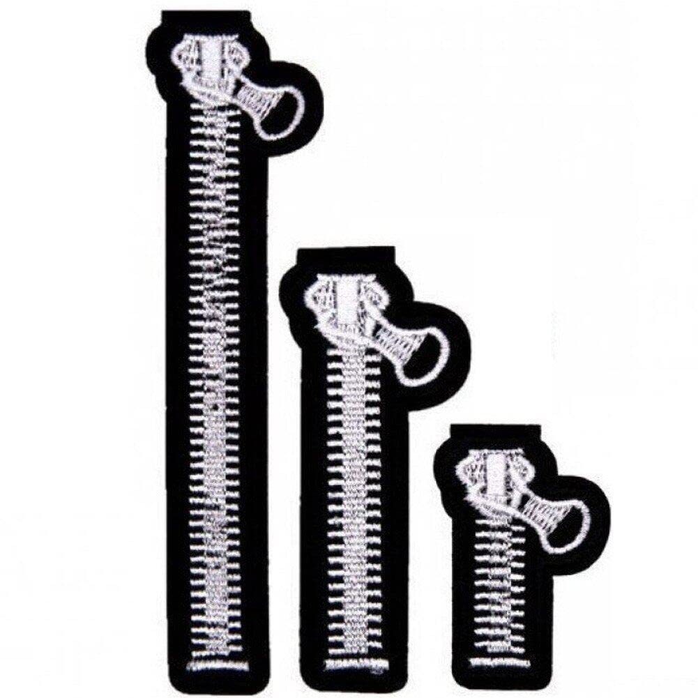 Casiler Black Zipper Embroidered Patch 3Pcs Iron On Patches Embroidered Appliques Sticker Patches For Clothes Hat