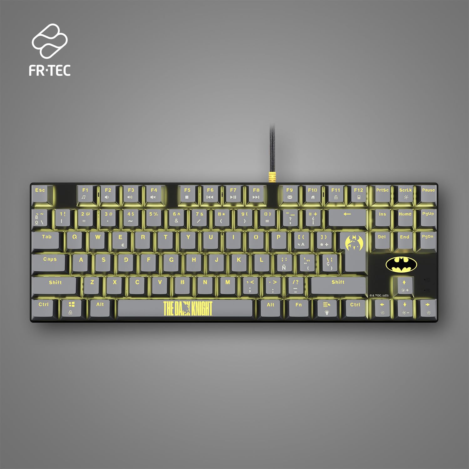 FRTEC - Tastiera meccanica TKL Batman con cavo anti-groviglio, QWERTY, collezione ufficiale DC, compatibile con PC, Mac, PS5, Switch, Xbox Series X/S, interruttore blu, tasti retroilluminati