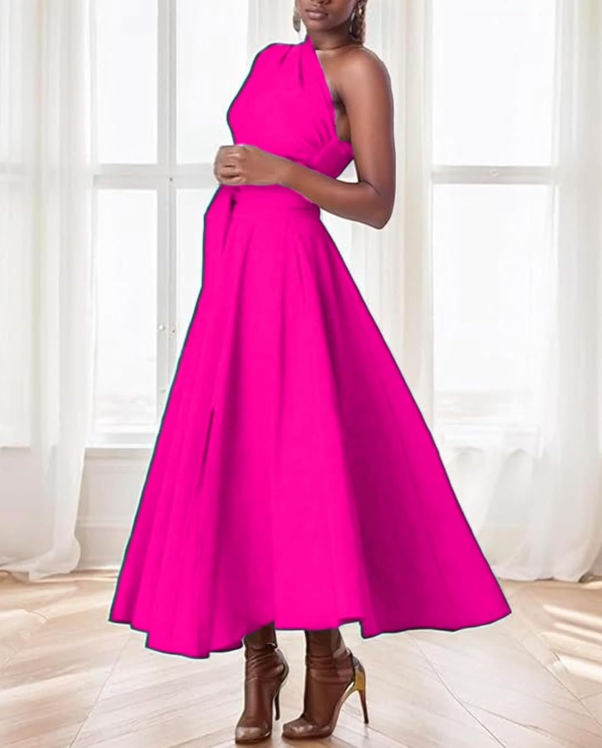 One Shoulder Dresses for Women Elegant Asymmetrical A Line Flowy Formal Evening Gowns Party Cocktail Dress - Image 4