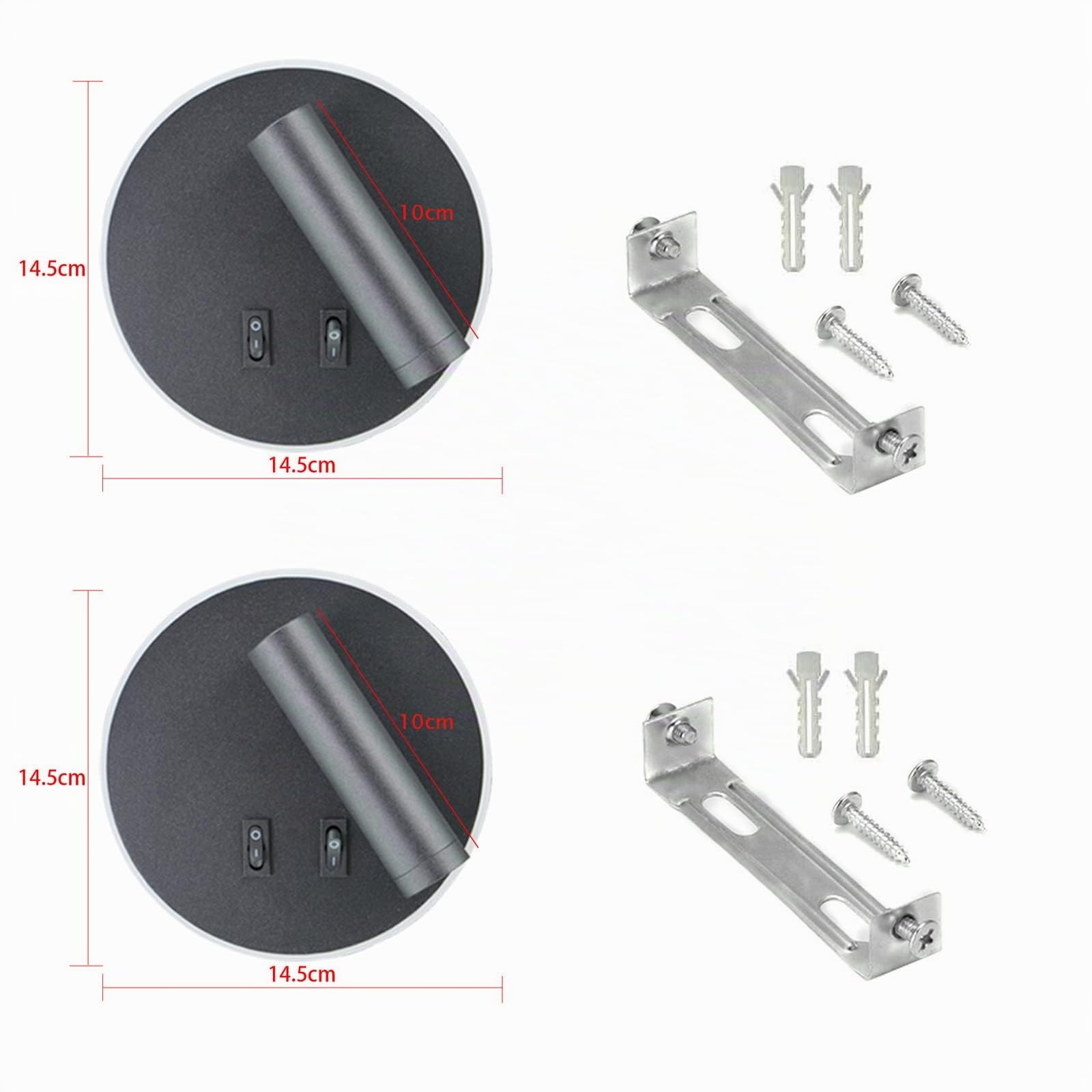 Lámpara de pared LED, lámpara de pared de lectura junto a la cama, lámparas de lectura de pared LED de 12 W, foco ajustable （3 W + 9 W 3000 K luz cálida） (negro Forma redonda 2PCS)