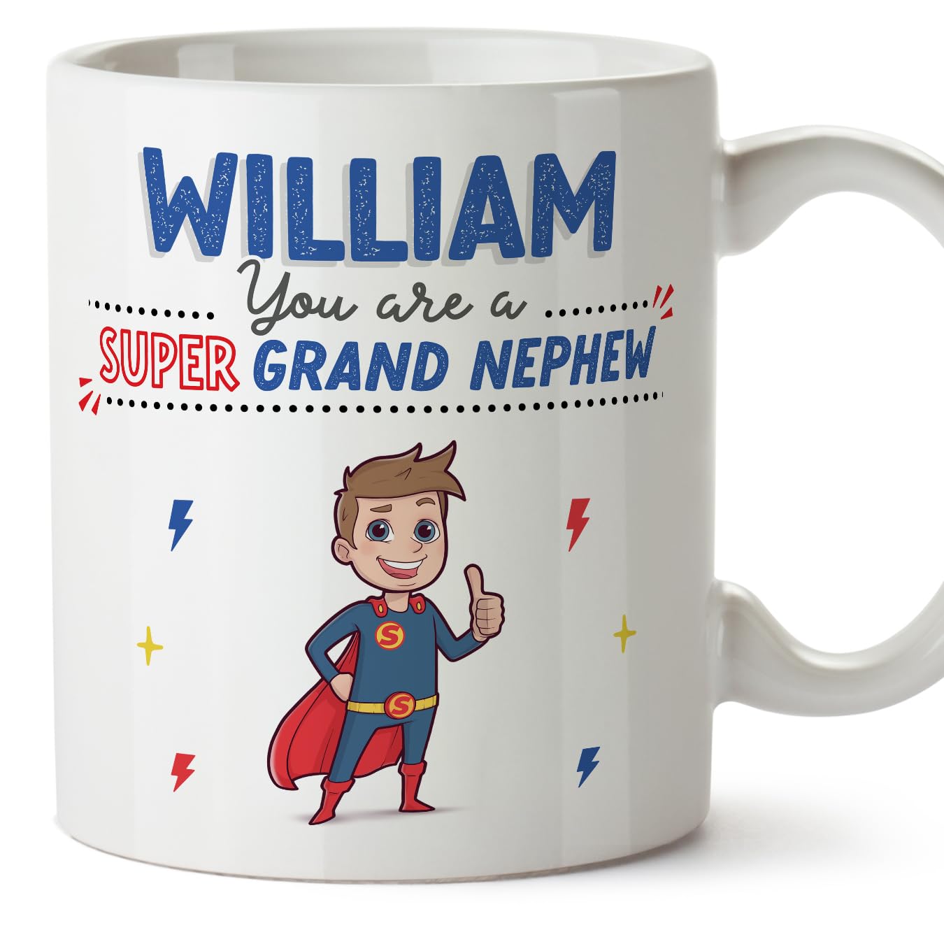 MUGFFINS Personalised Mug for Grand Nephew - in English - You are Super! - Funny Custom Gift - Ceramic 11oz Mug