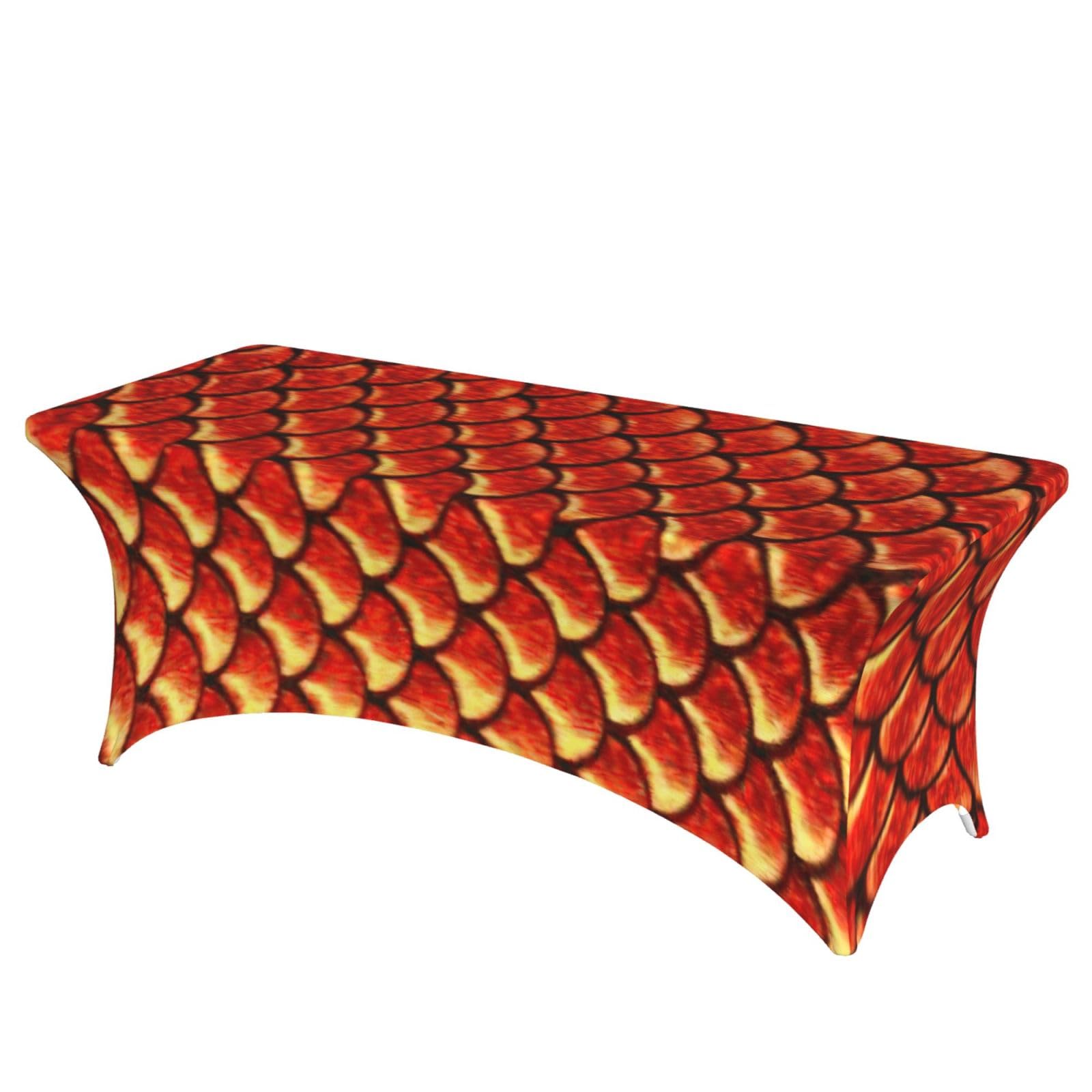 AYYQWE Red Fish Scale Print Elastic Rectangular Tablecloth For Banquet Outdoor Picnics Office Table Cover