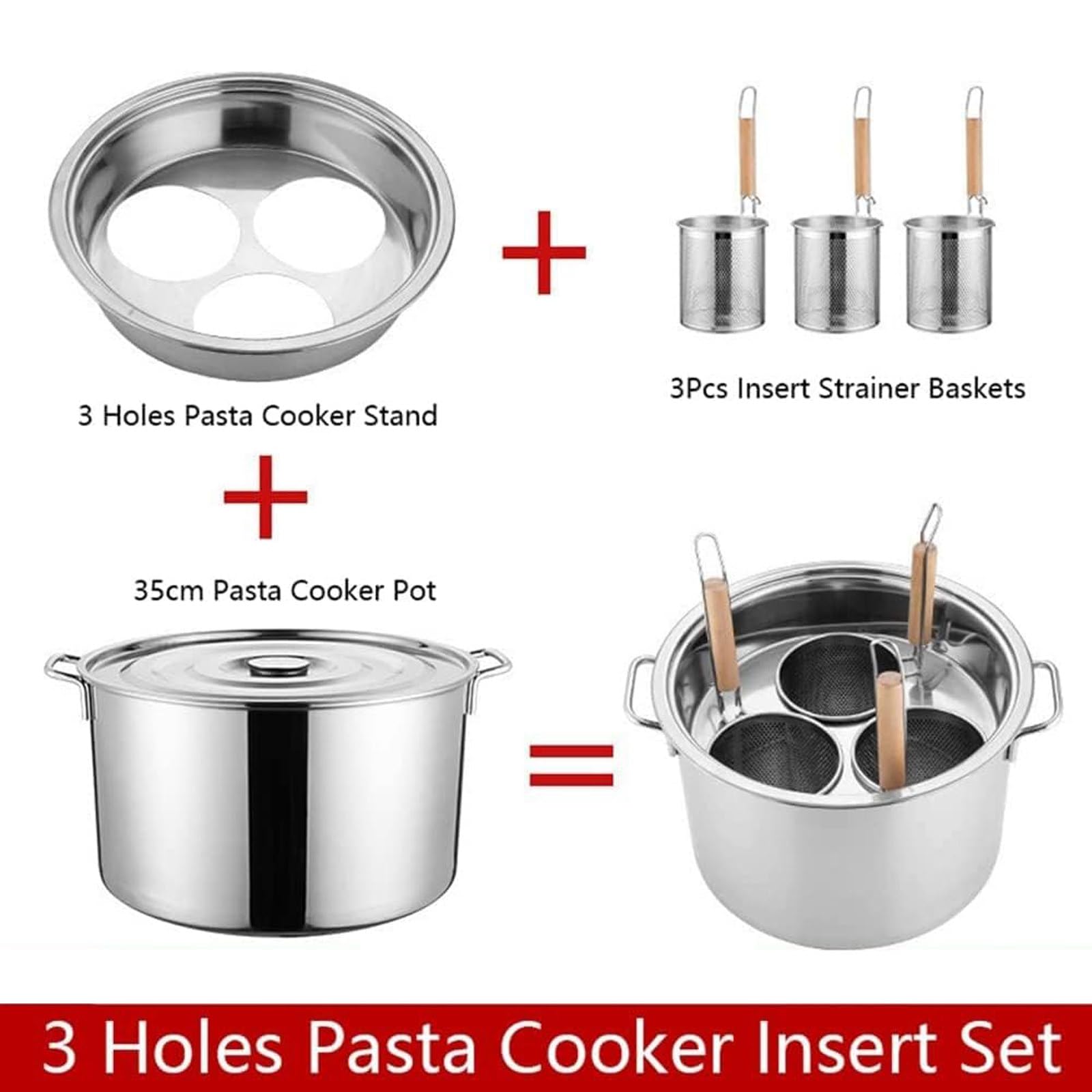 Pentola per la Pasta in Acciaio Inox con scolapasta, Disponibile nei Colori Rosso e Bianco, Un Set di Cottura Multifunzionale Adatto per Pasta, zuppe e Brodi: Utensili da Cucina di qualità c