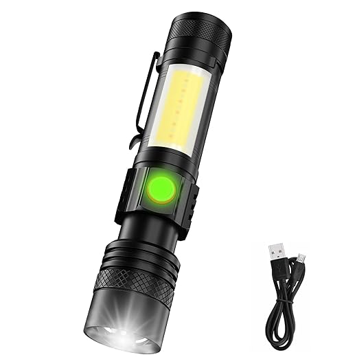 AdamPark LED Flashlight Rechargeable,Pocket Tactical FLashlights 1000 High Lumens Small Magnetic Flashlight with COB Work Light,Waterproof,Zoomable,6 Modes for Hiking,Camping,Emergency 1 Pack