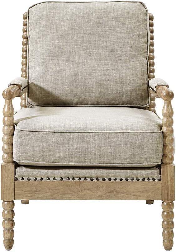 Madison Park Accent Chairs for Living Room Farmhouse Modern Armchair, Solid Wood, Antiqued Finish, Upholstered Seat Removable, Bedroom Lounge for Reading, 25.5" W, Light Blue/Antique Cream