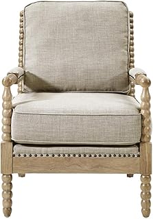 Madison Park Donohue Mid-Century Modern Accent Chairs for Living Room with Nailhead Trim, Solid Wood, Oakwood Finish, Upholstered Seat, Lounge for Reading Bedroom Furniture, Light Grey