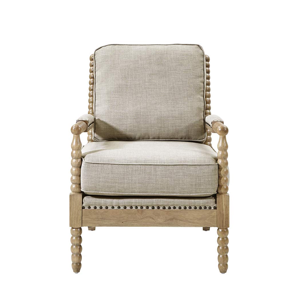 Madison Park Donohue Mid-Century Modern Accent Chairs for Living Room with Nailhead Trim, Solid Wood, Oakwood Finish, Upholstered Seat, Lounge for