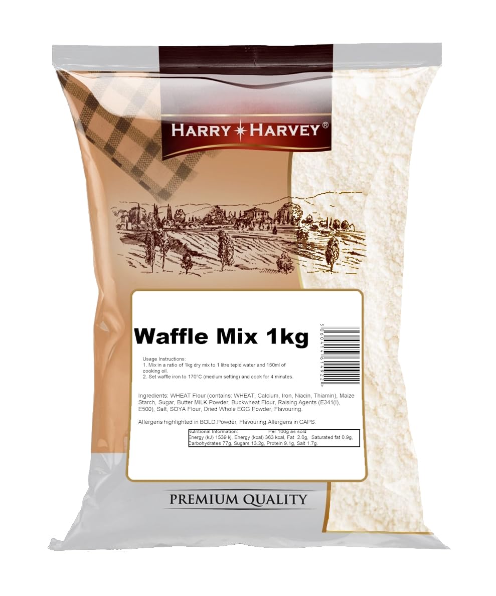 Harry Harvey Waffle Mix 1kg | Luxury Belgian-Style & Crispy Edges, Fluffy Interior | Dessert Shop Taste in Every Waffle | Just Add Water & Oil - Big Value Bag