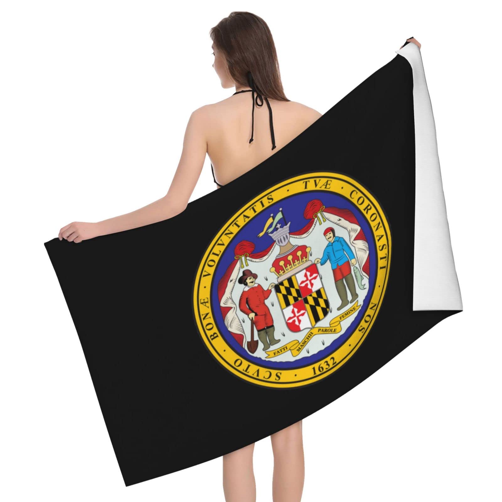 Lsjuee Seal of Maryland Beach Towel Absorb Water Quick Dry Bath Towel, for Beach, Swimming Pool, Camping