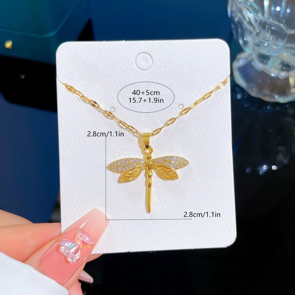 Dtja Crystal Dragonfly Pendant Necklace for Women Gold Plated Fashion Crystal Filigree Insect Animal Link Chain Adjustable Anniversary Birthday Holiday Jewelry 18 inch - Image 6