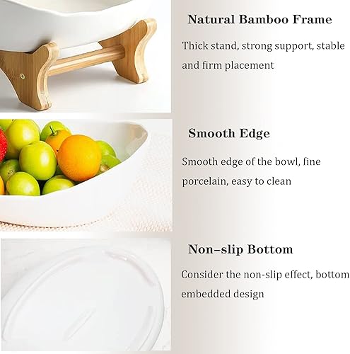 Miniatura 4 de KOXAME Frutero de 3 niveles, cesta de frutas grande para encimera de cocina, cesta de bayas de cerámica con soporte de bambú, uso para