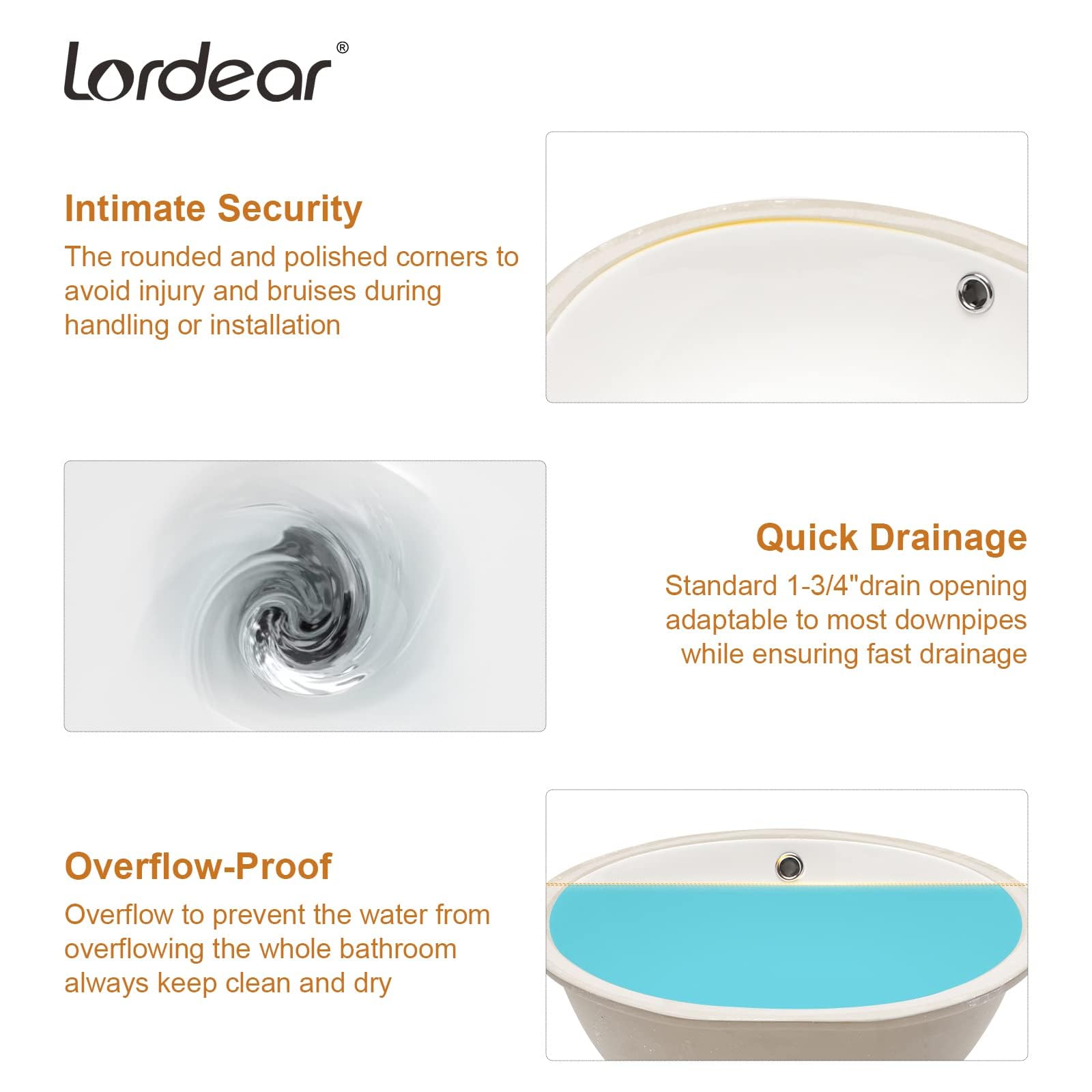 Lordear Fregadero de baño empotrado de 19 x 16 pulgadas (tamaño del cuenco interior: 17.4 x 14.1 pulgadas), lavabo redondo de porcelana blanca de cerámica para baño debajo del mostrador lavabo con