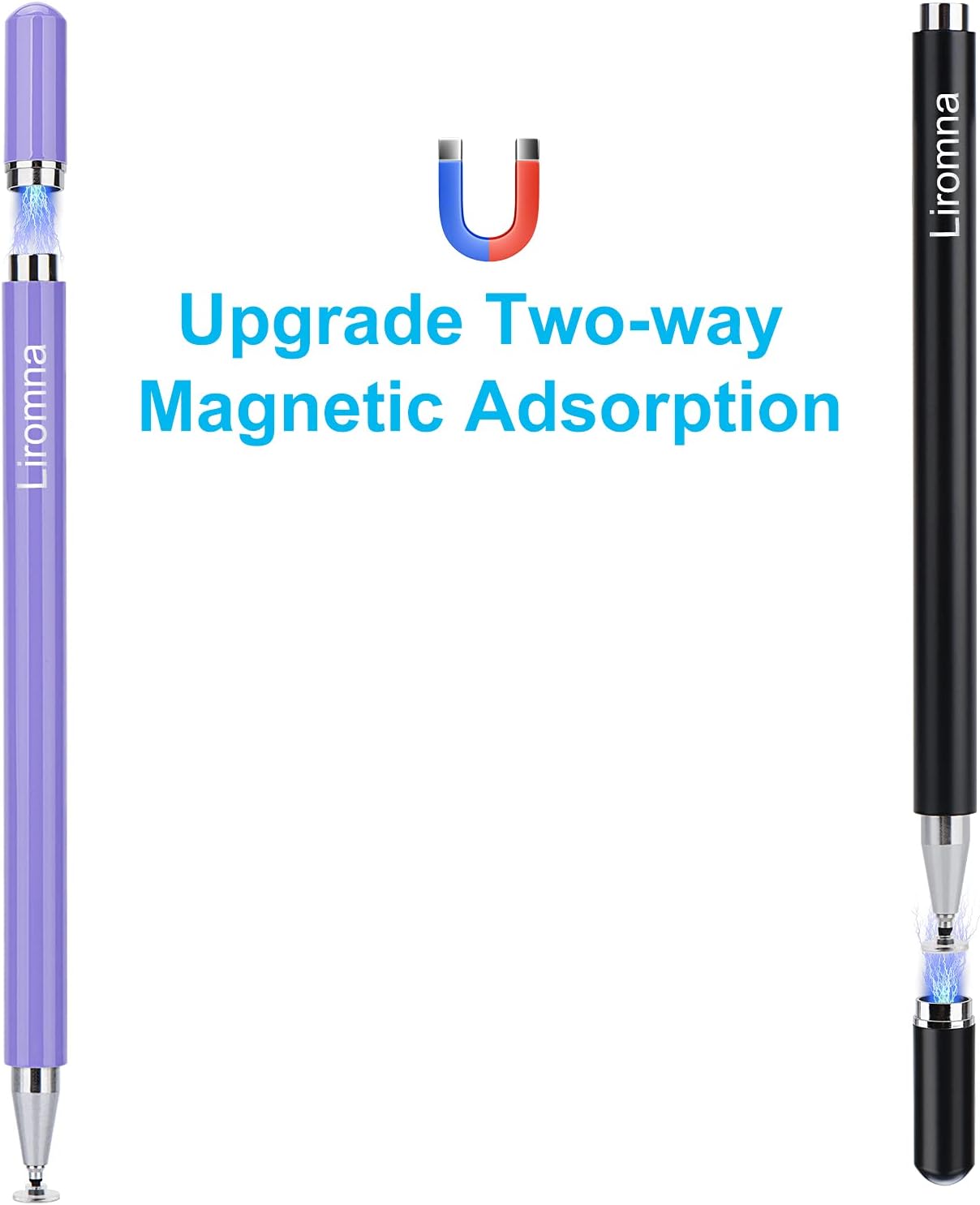 Stylus Pen for Ipad(2 Pcs), Liromna Magnetic Cap Disc Capacitive Stylus for Apple/iPhone/Ipad Pro/Mini/Air/Android/Microsoft/Surface and Other Universal Touch Screens - Black/Purple