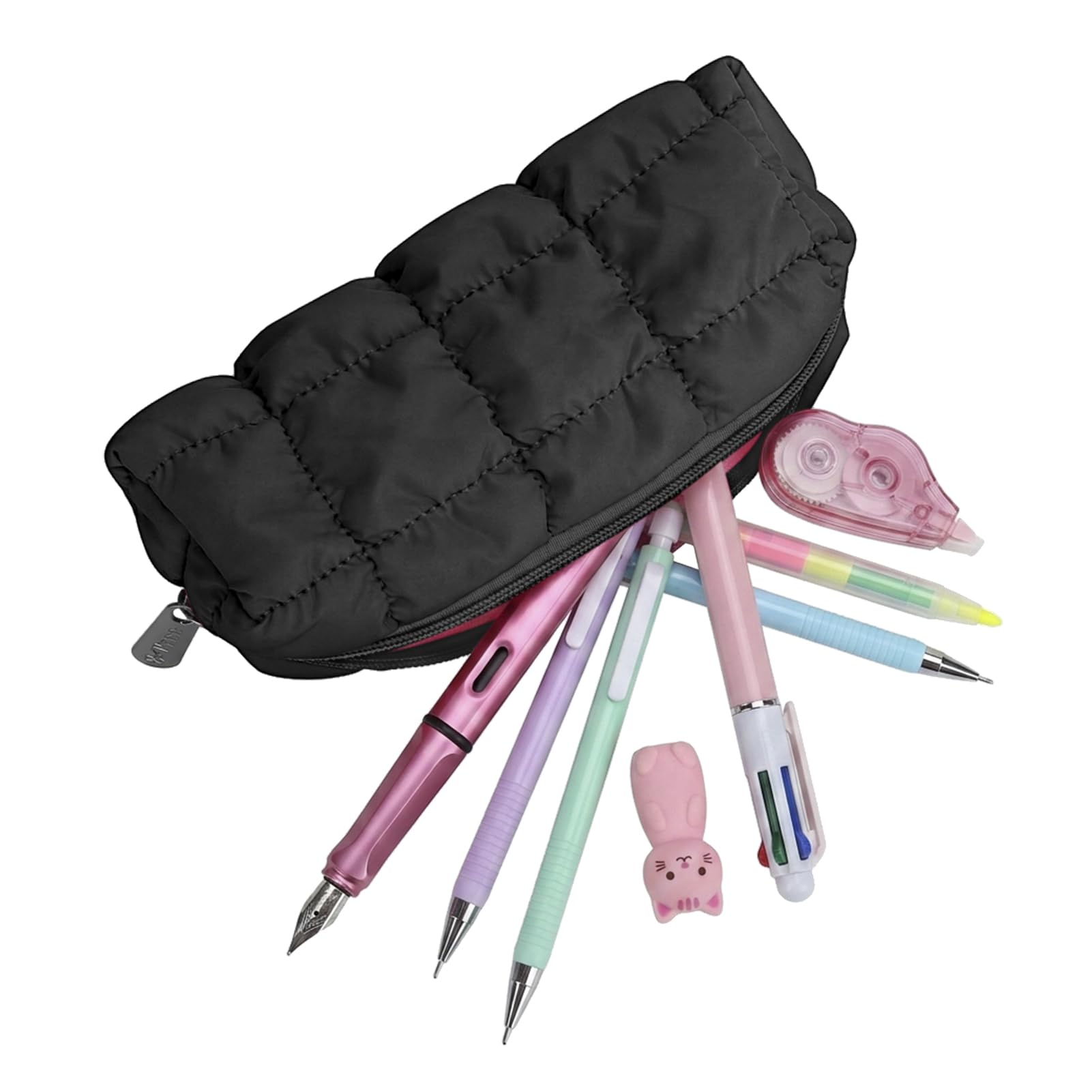 JINSI Cute Pencil Case Cotton Padded Zipper Pouch (Black)